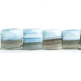 10.5mm-12mm Denim Blue Opal Faceted Square Beads 8 inch 17 pieces