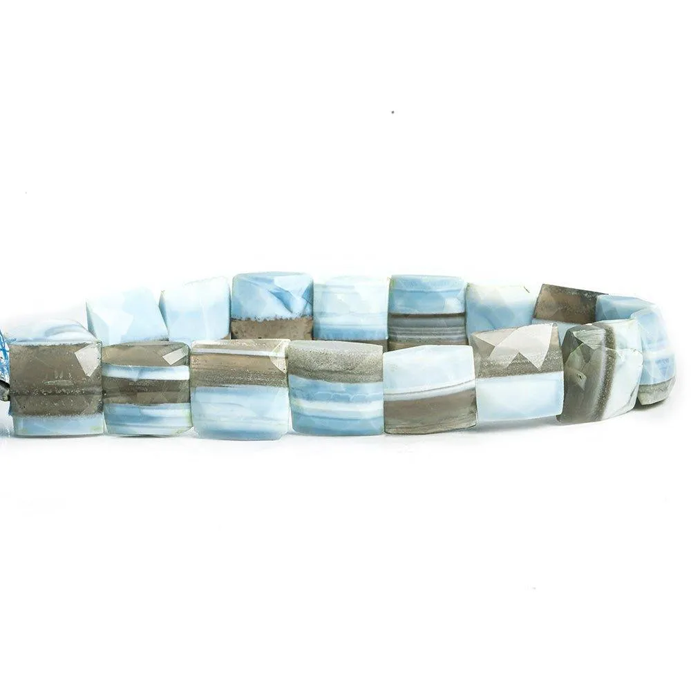 10.5mm-12mm Denim Blue Opal Faceted Square Beads 8 inch 17 pieces