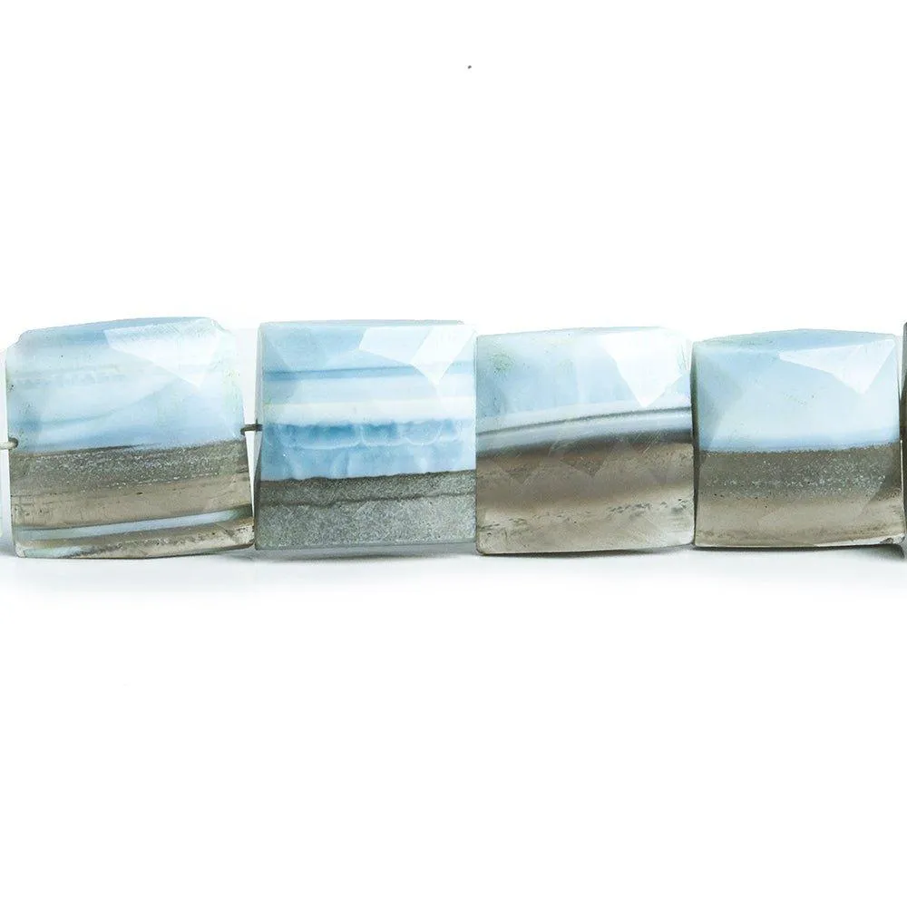 10.5mm-12mm Denim Blue Opal Faceted Square Beads 8 inch 17 pieces
