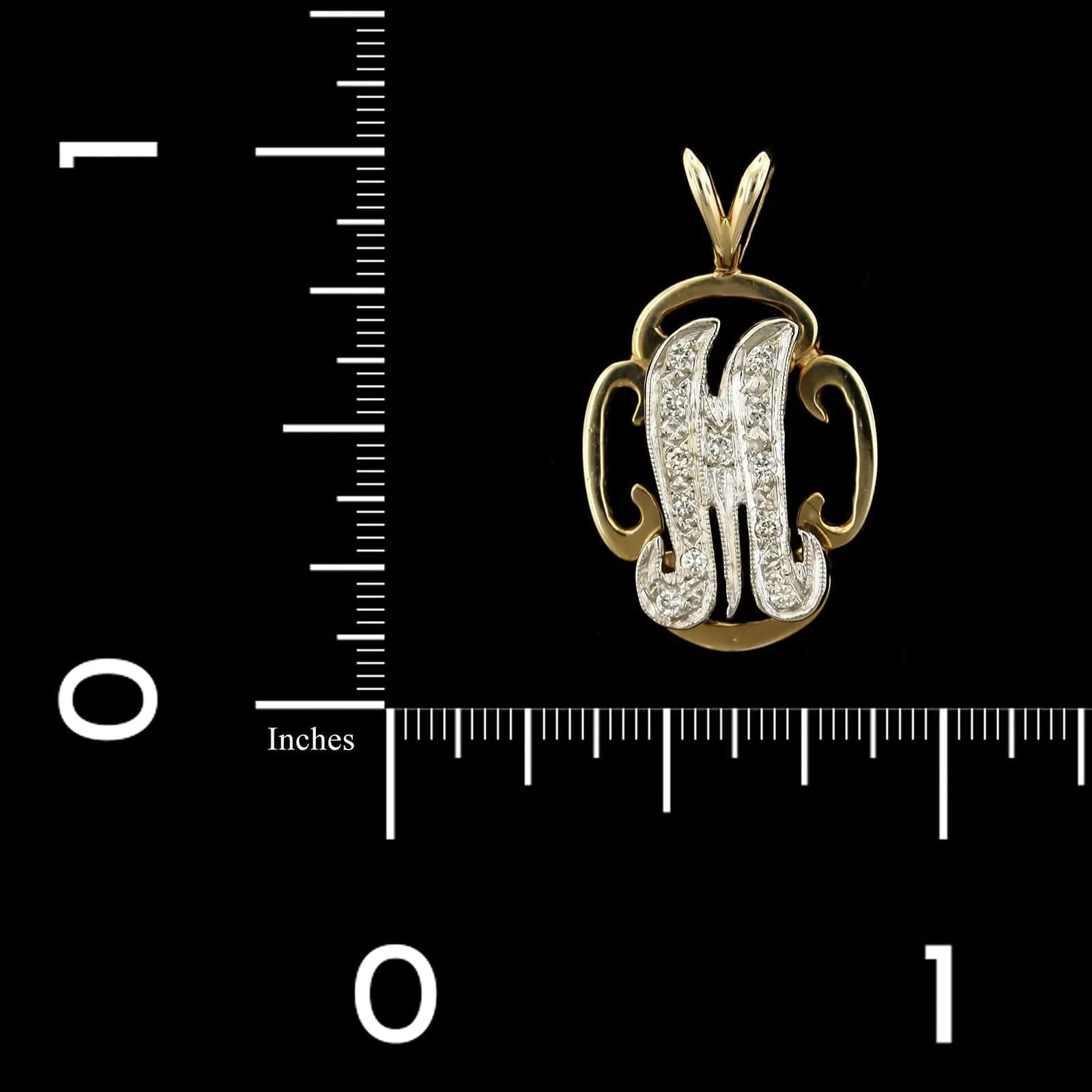 14K Two-tone Gold Estate Diamond Initial M Pendant