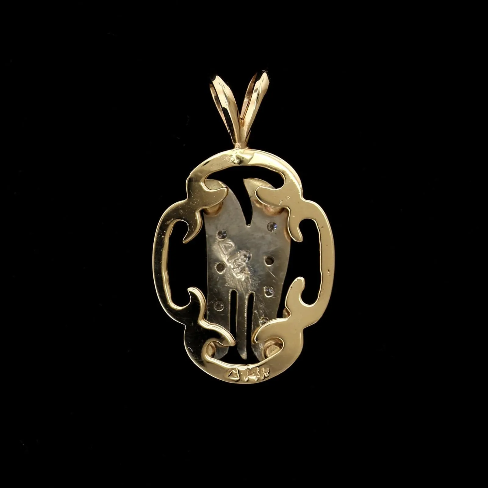 14K Two-tone Gold Estate Diamond Initial M Pendant