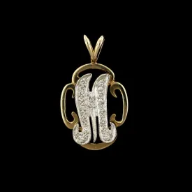 14K Two-tone Gold Estate Diamond Initial M Pendant
