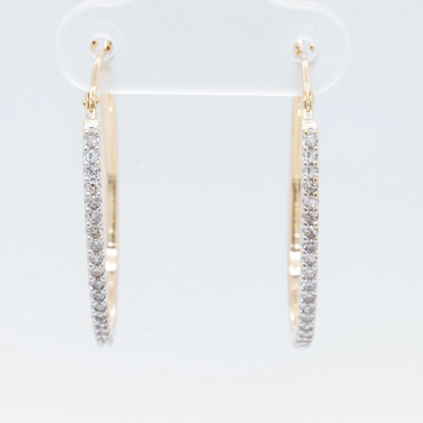 14k White & Yellow Gold Diamond Oval Hoop Earrings 0.20ctw H VS2 2.2g MEXICO
