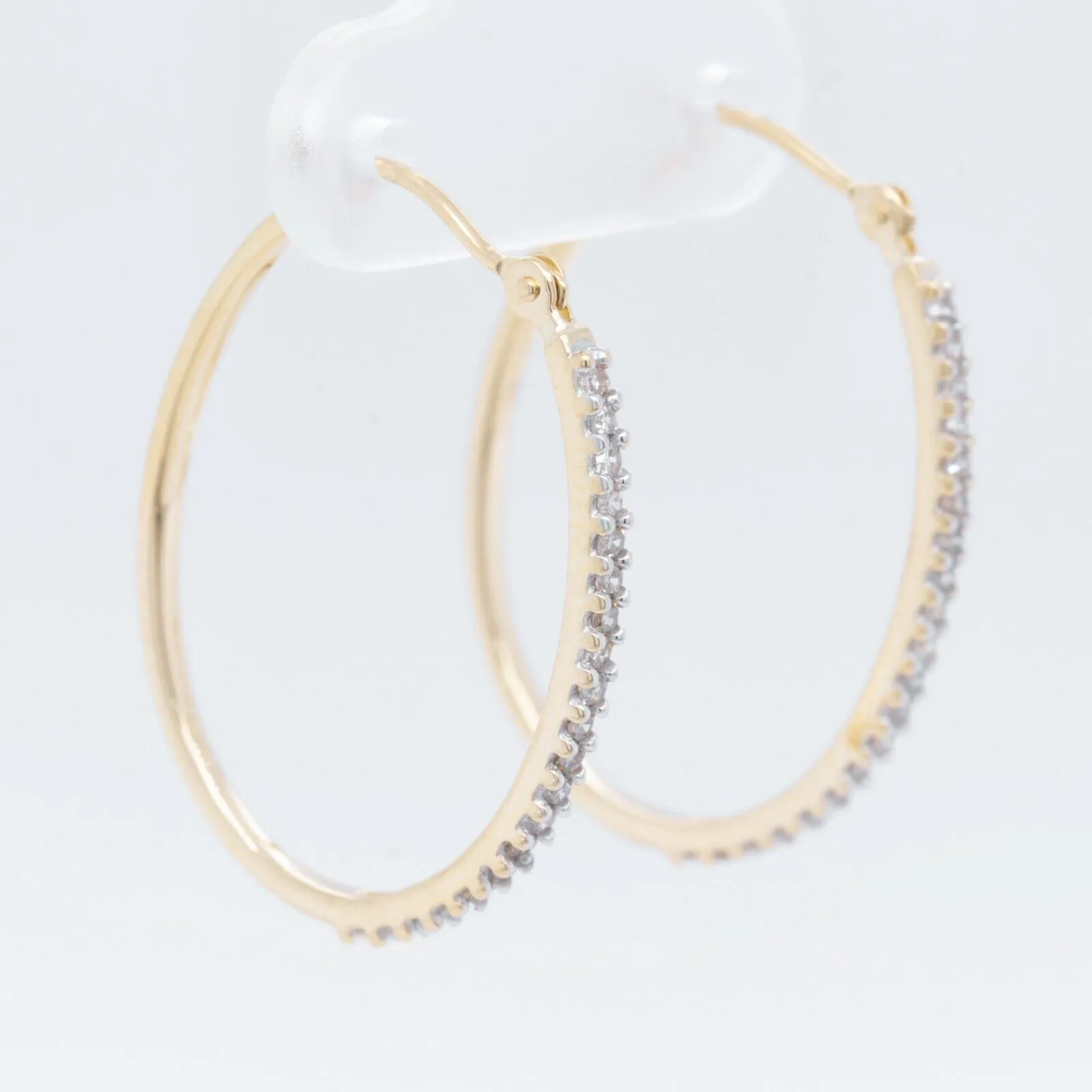 14k White & Yellow Gold Diamond Oval Hoop Earrings 0.20ctw H VS2 2.2g MEXICO