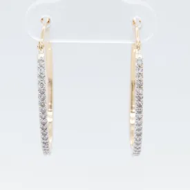 14k White & Yellow Gold Diamond Oval Hoop Earrings 0.20ctw H VS2 2.2g MEXICO