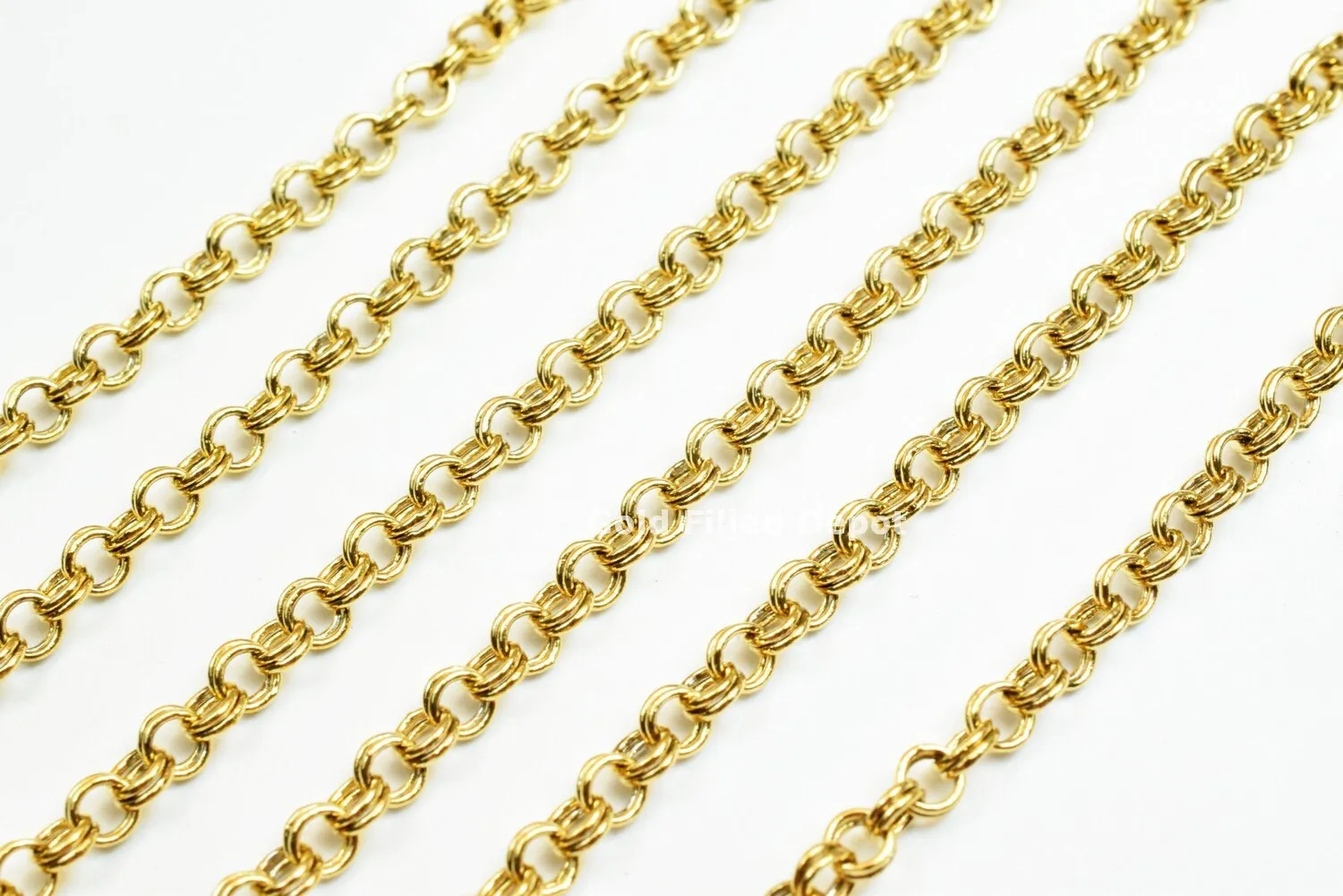 18K Gold Filled Look, Double Rolo Cable Link Chain  personalize necklace Width 3mm Thickness 1mm findings for Jewelry supplies wholesale-3 Feet