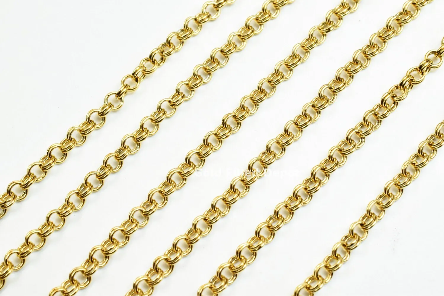 18K Gold Filled Look, Double Rolo Cable Link Chain  personalize necklace Width 3mm Thickness 1mm findings for Jewelry supplies wholesale-3 Feet