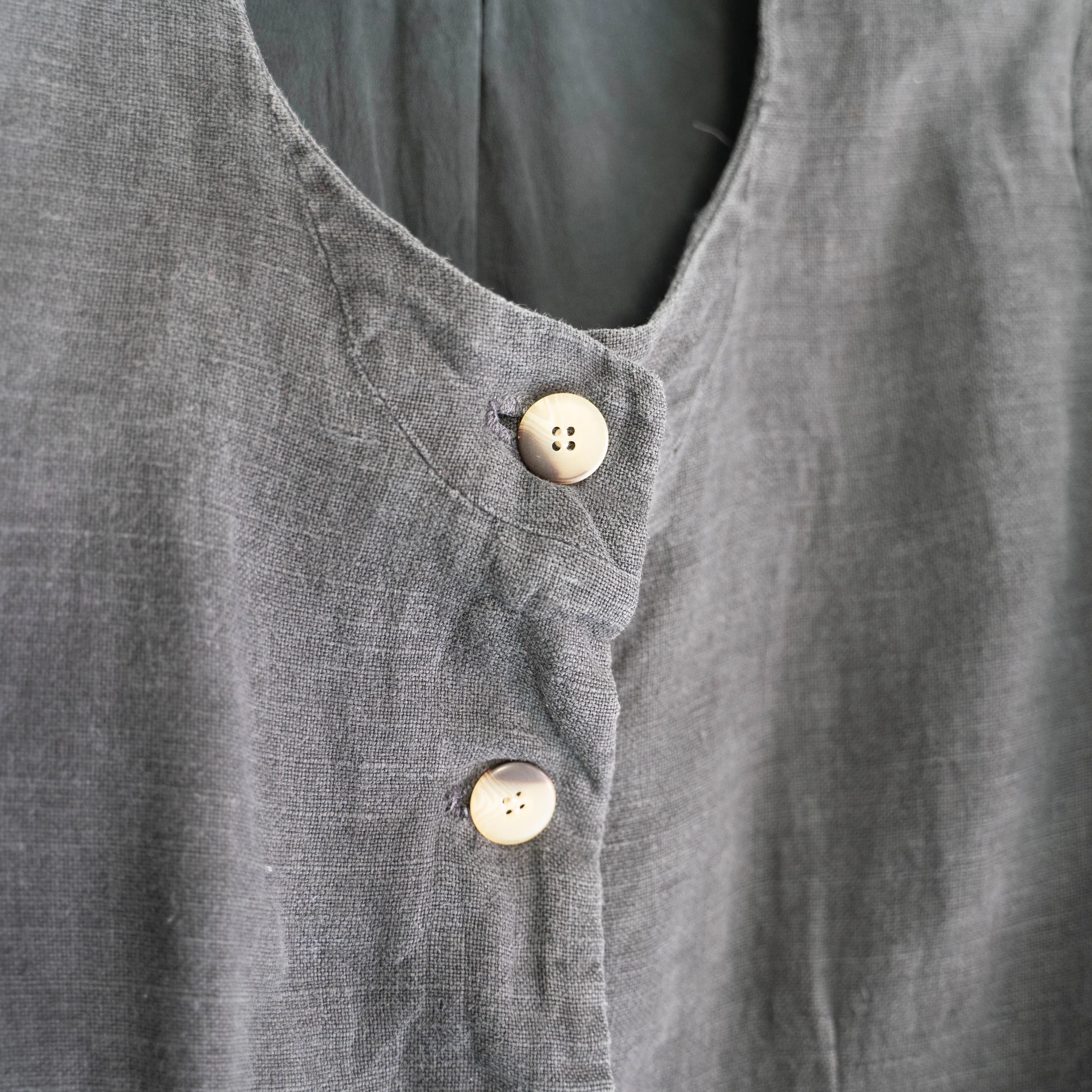 1990s black color linen no collar shirt jacket