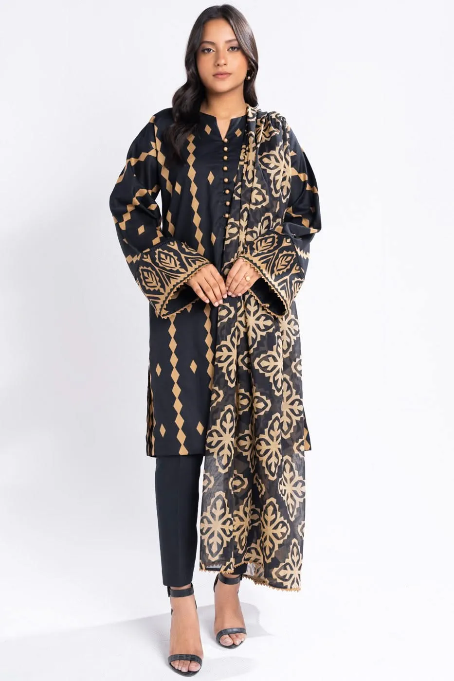 2 Piece Printed Cambric Suit with Lawn Dupatta