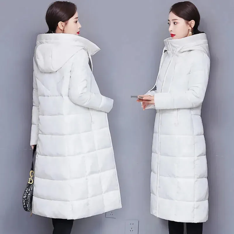 2023 Long Straight Winter Coat Women Casual Down Jackets Slim Remove Hooded Parka Oversize Fashion Outwear Plus Size 5XL WT 1 Kg
