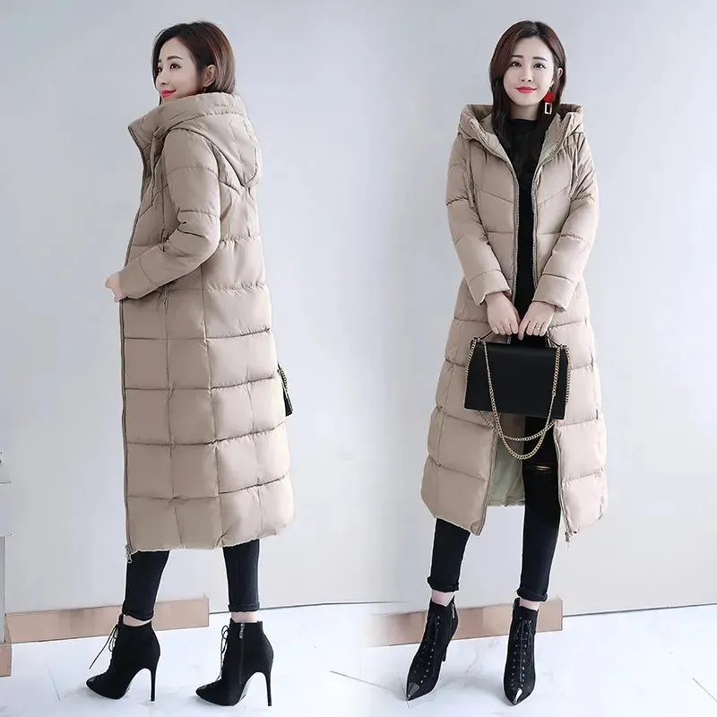 2023 Long Straight Winter Coat Women Casual Down Jackets Slim Remove Hooded Parka Oversize Fashion Outwear Plus Size 5XL WT 1 Kg