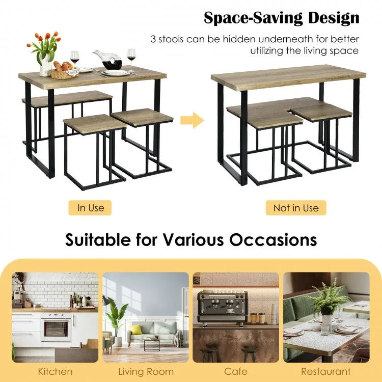 4Pc Industrial Dinette Set - Oak