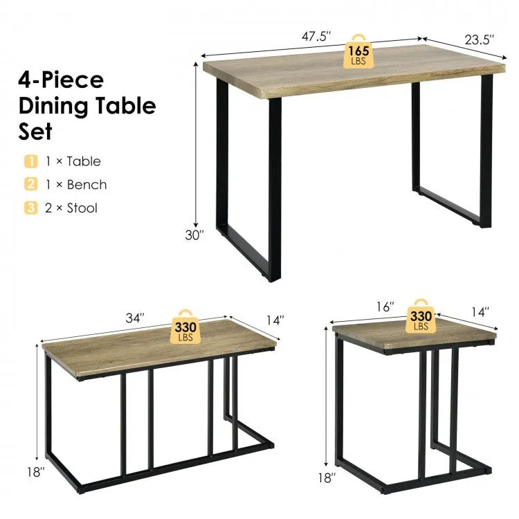 4Pc Industrial Dinette Set - Oak