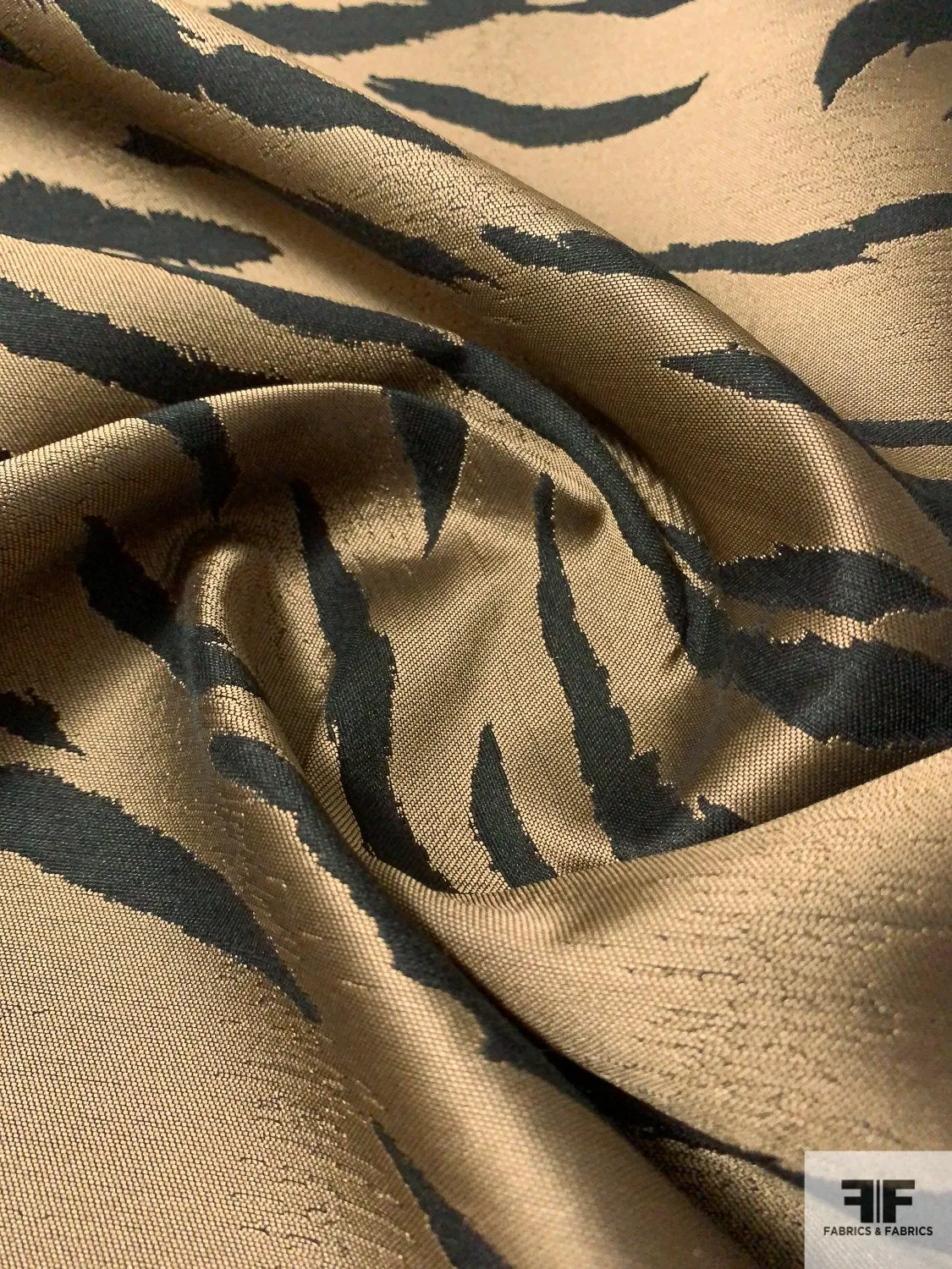 Animal Pattern Fused Brocade - Black / Antique Dusty Gold