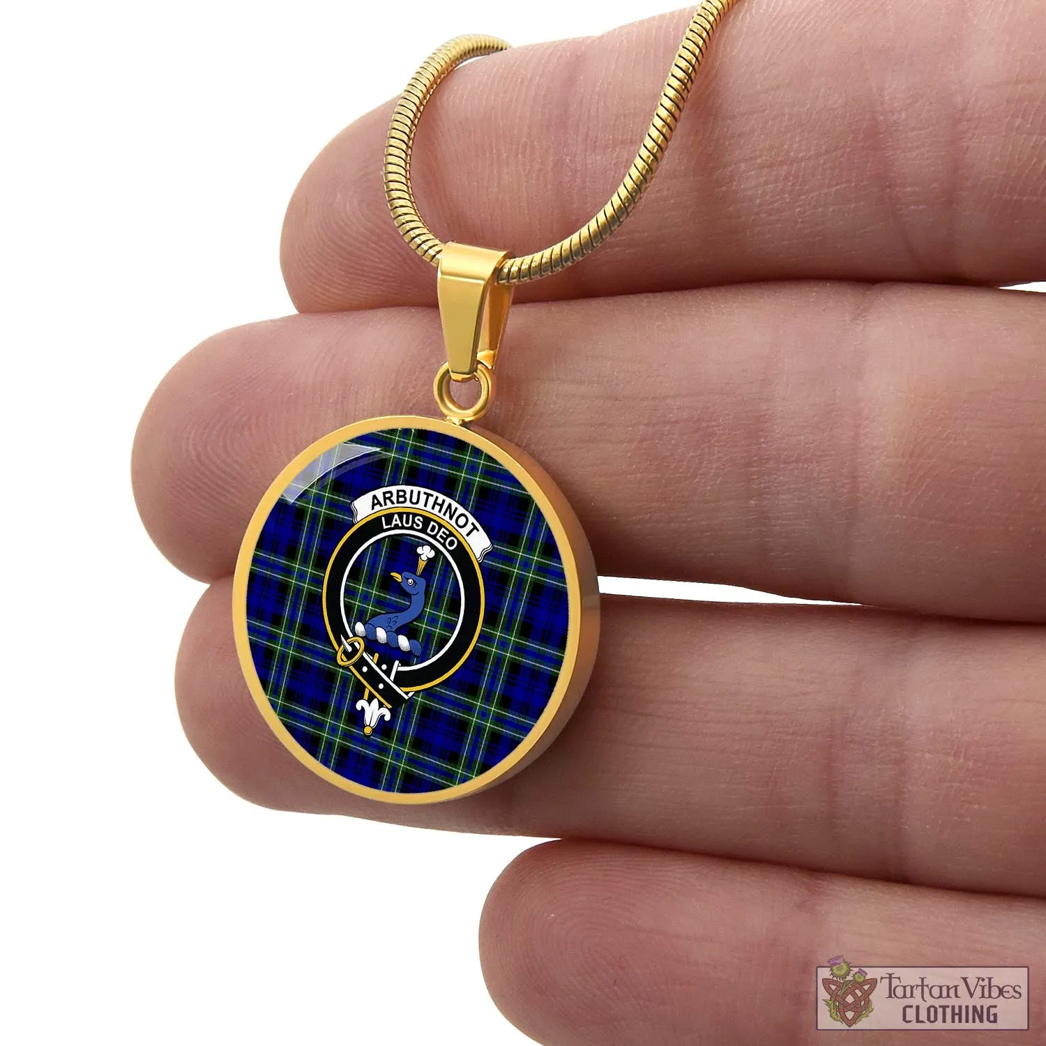 Arbuthnot Modern Tartan Circle Necklace with Family Crest