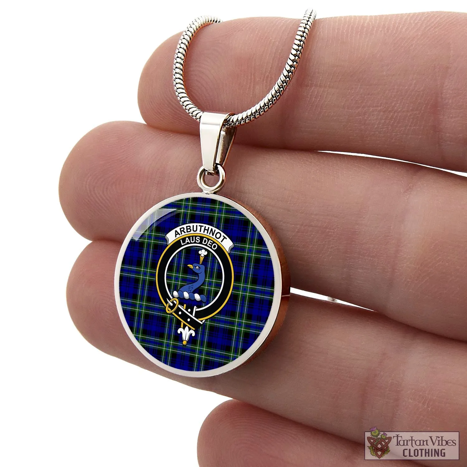 Arbuthnot Modern Tartan Circle Necklace with Family Crest