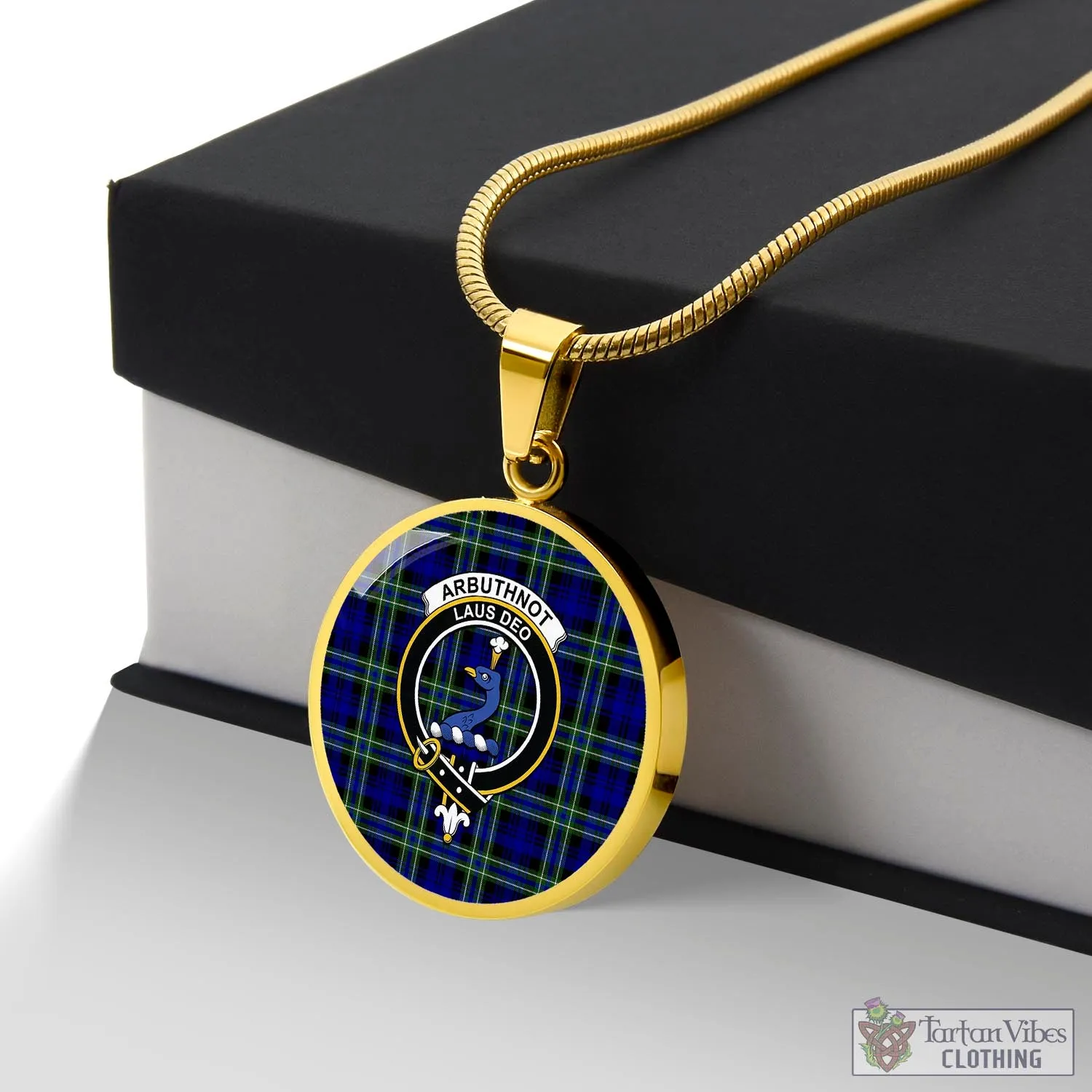 Arbuthnot Modern Tartan Circle Necklace with Family Crest