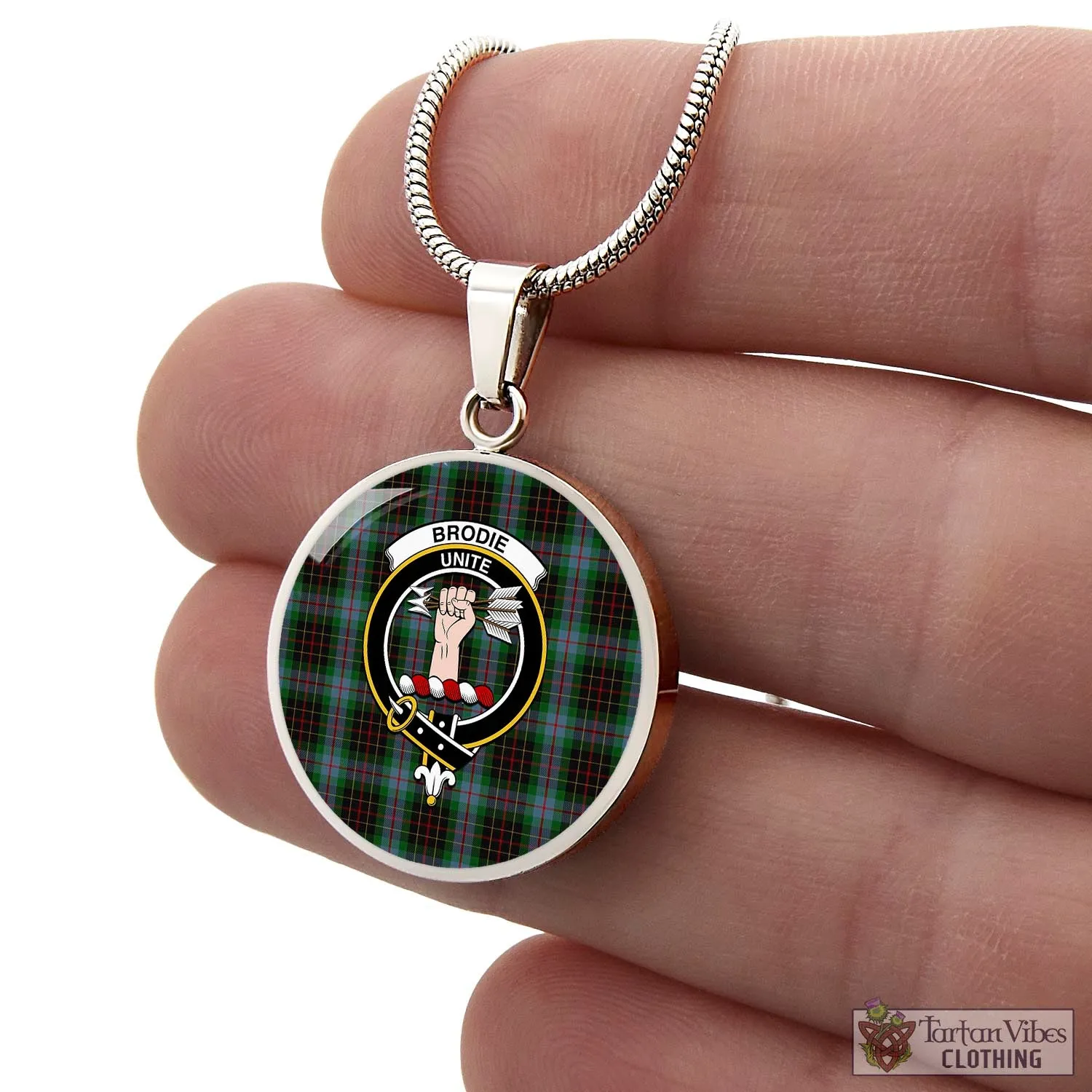 Brodie Hunting Tartan Circle Necklace with Family Crest