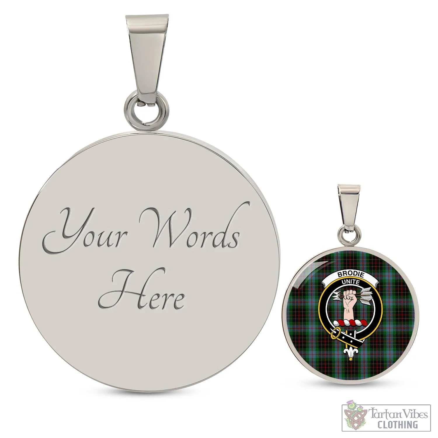 Brodie Hunting Tartan Circle Necklace with Family Crest