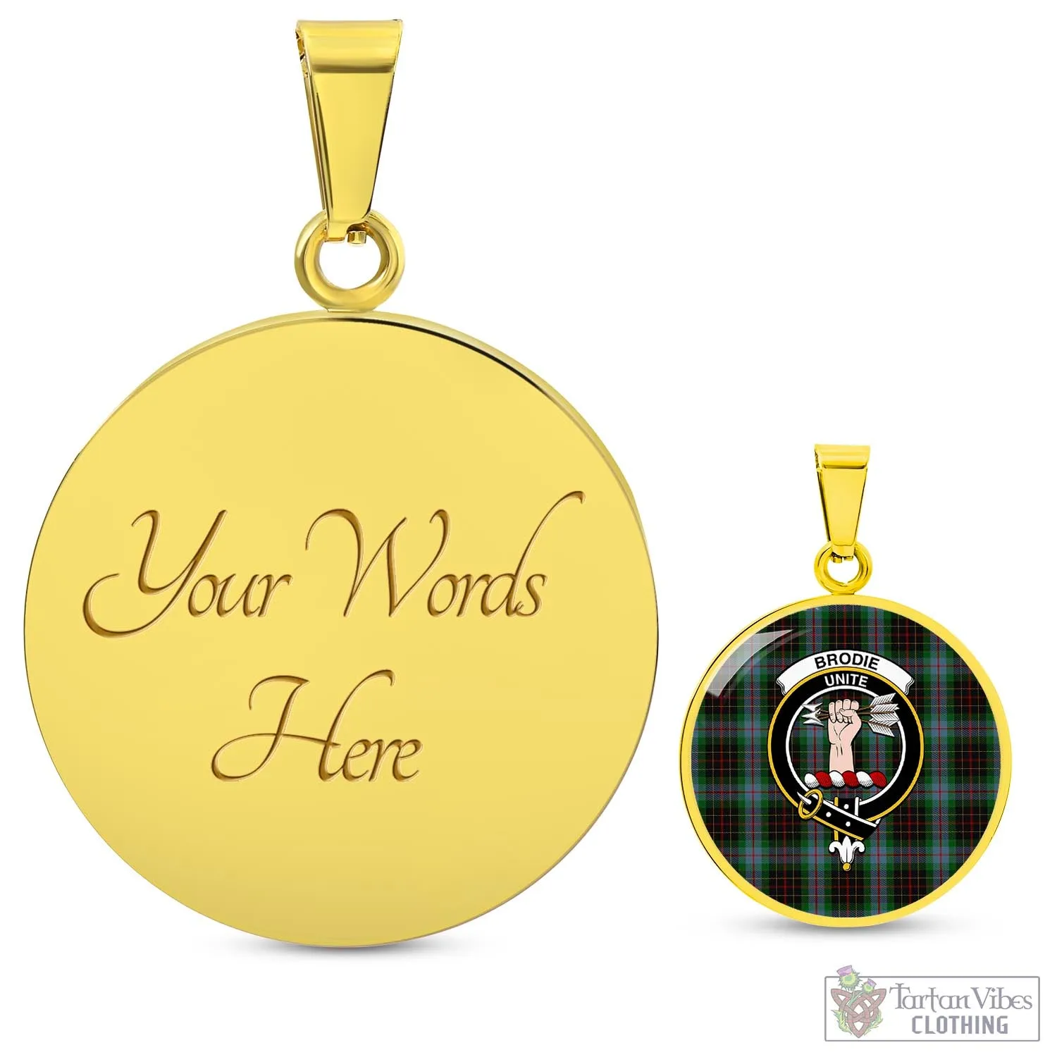 Brodie Hunting Tartan Circle Necklace with Family Crest