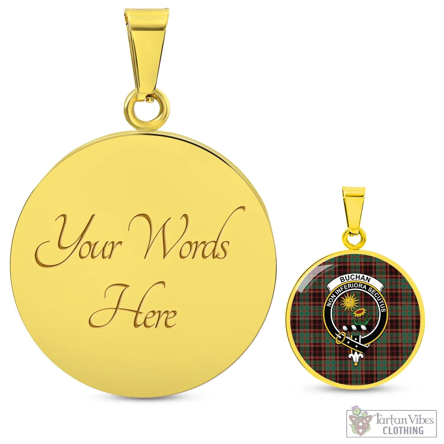 Buchan Ancient Tartan Circle Necklace with Family Crest
