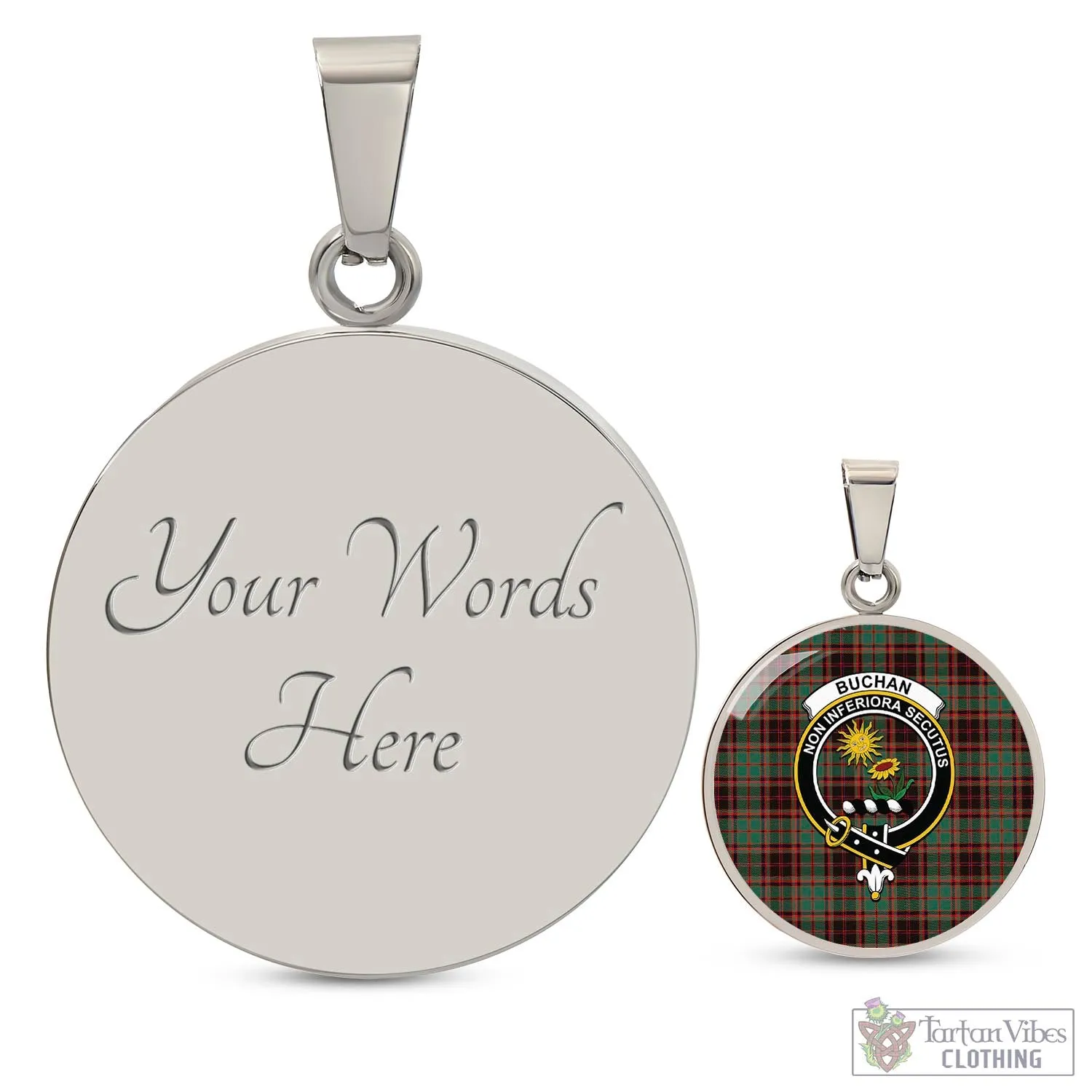 Buchan Ancient Tartan Circle Necklace with Family Crest