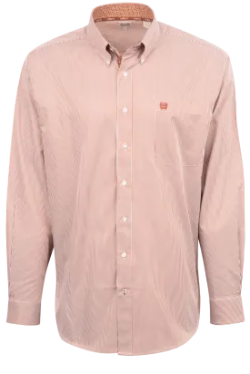 Cinch Striped Button-Front Shirt - Orange