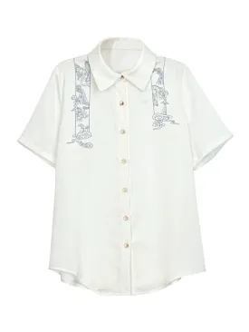 Cloud Dragon Chinese Style Embroidered Textured Shirt
