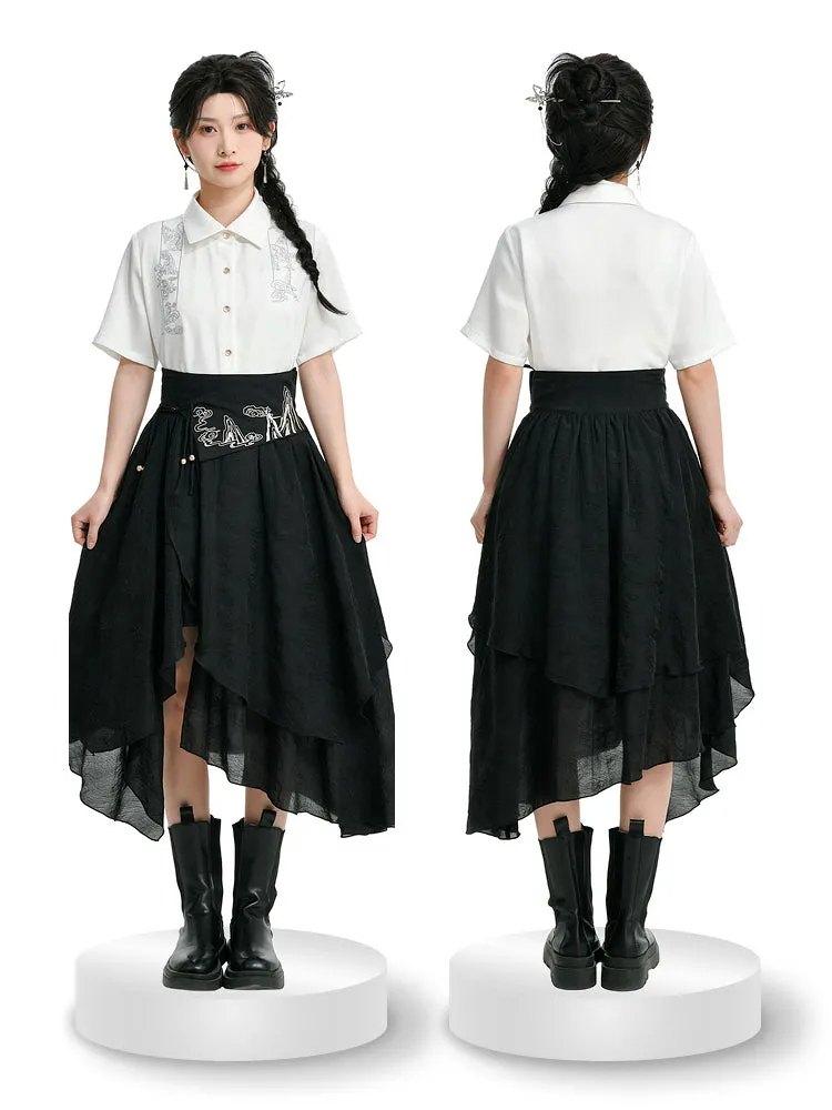 Cloud Dragon Chinese Style Embroidered Textured Shirt