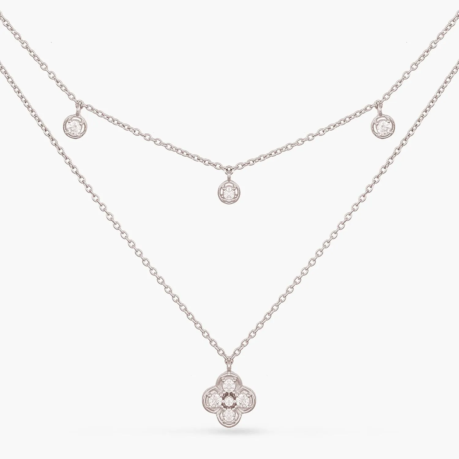 Double Layer CZ Charm Dainty Silver Necklace
