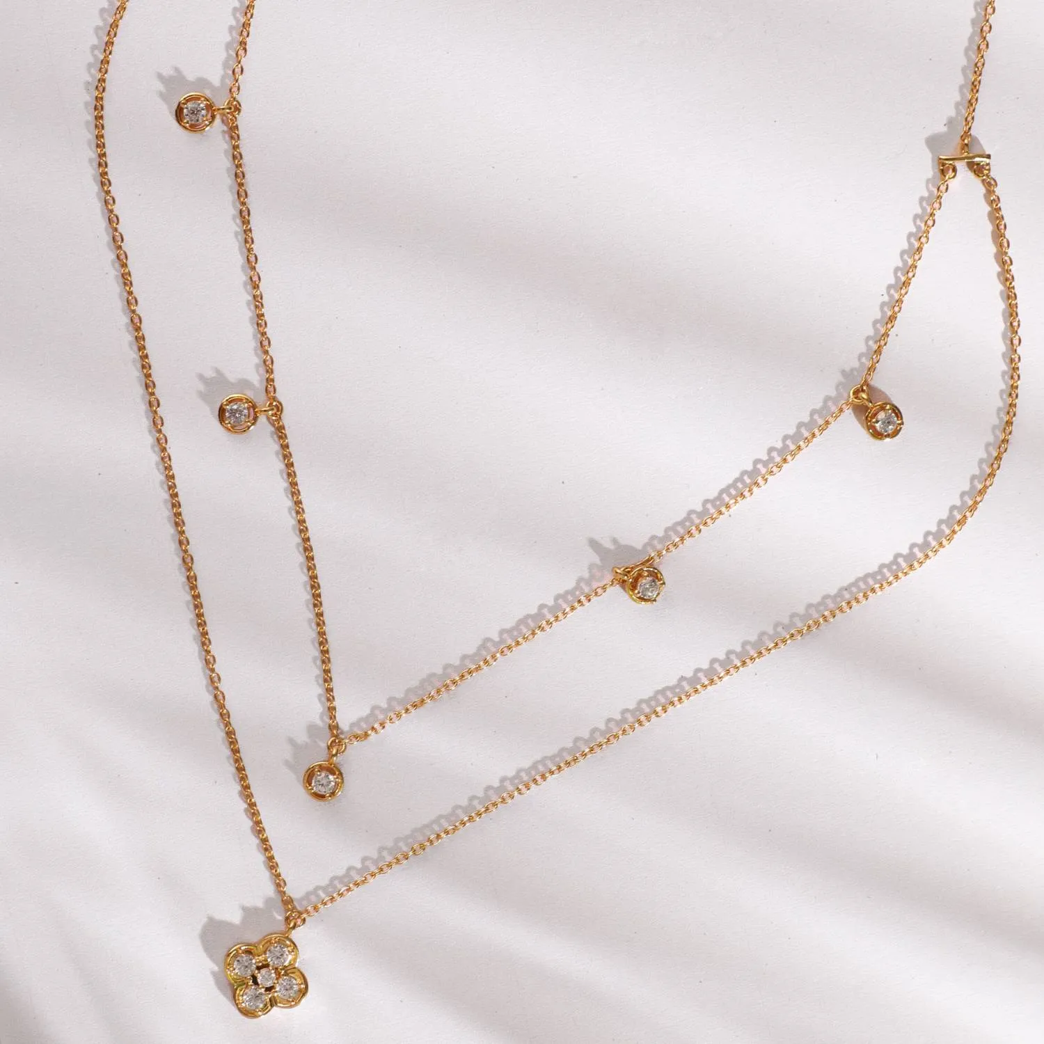 Double Layer CZ Charm Dainty Silver Necklace