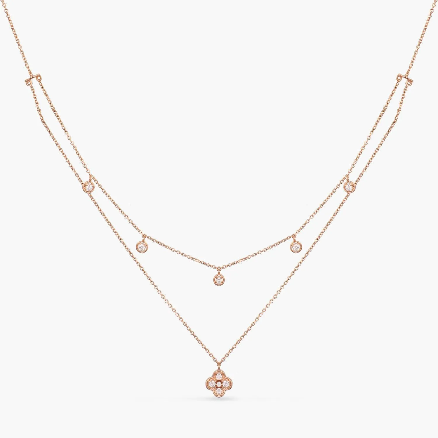 Double Layer CZ Charm Dainty Silver Necklace