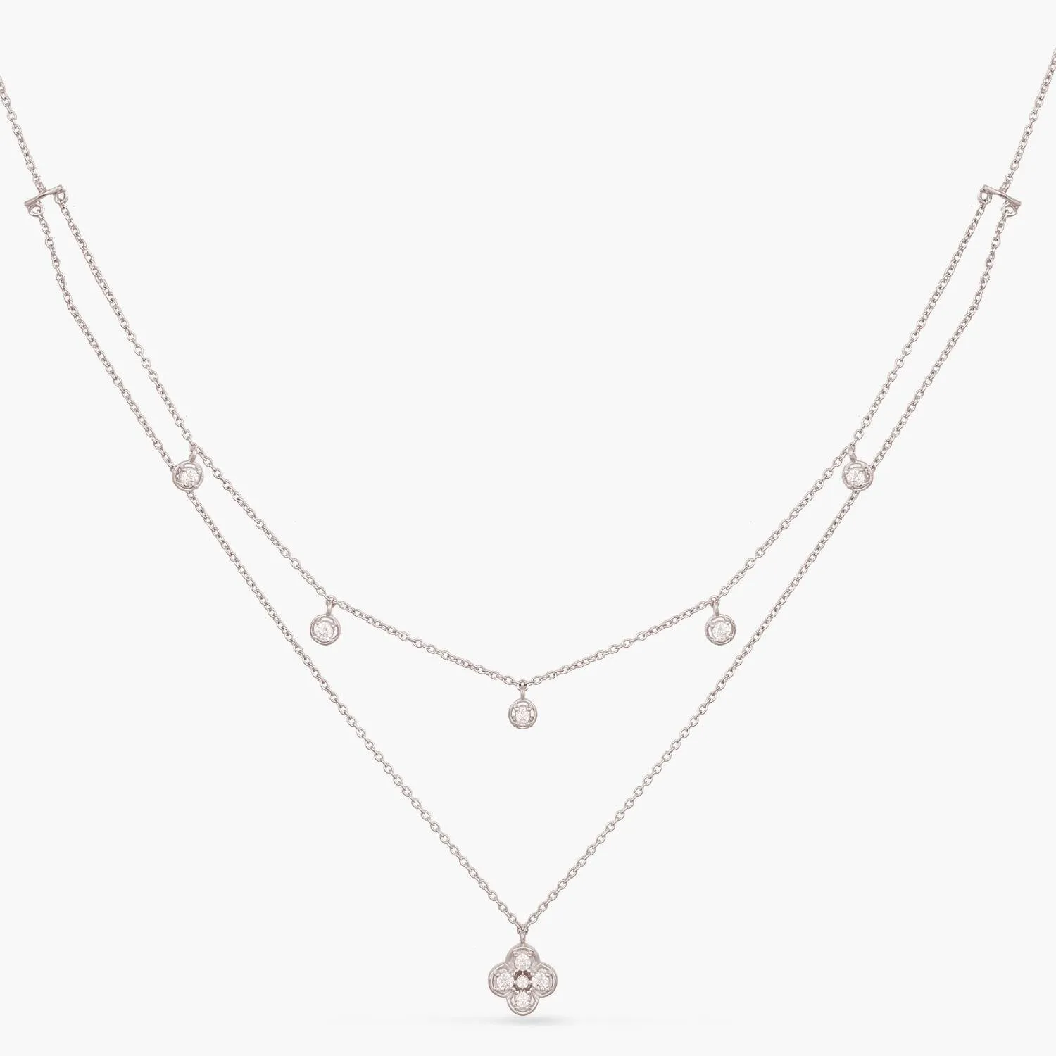 Double Layer CZ Charm Dainty Silver Necklace