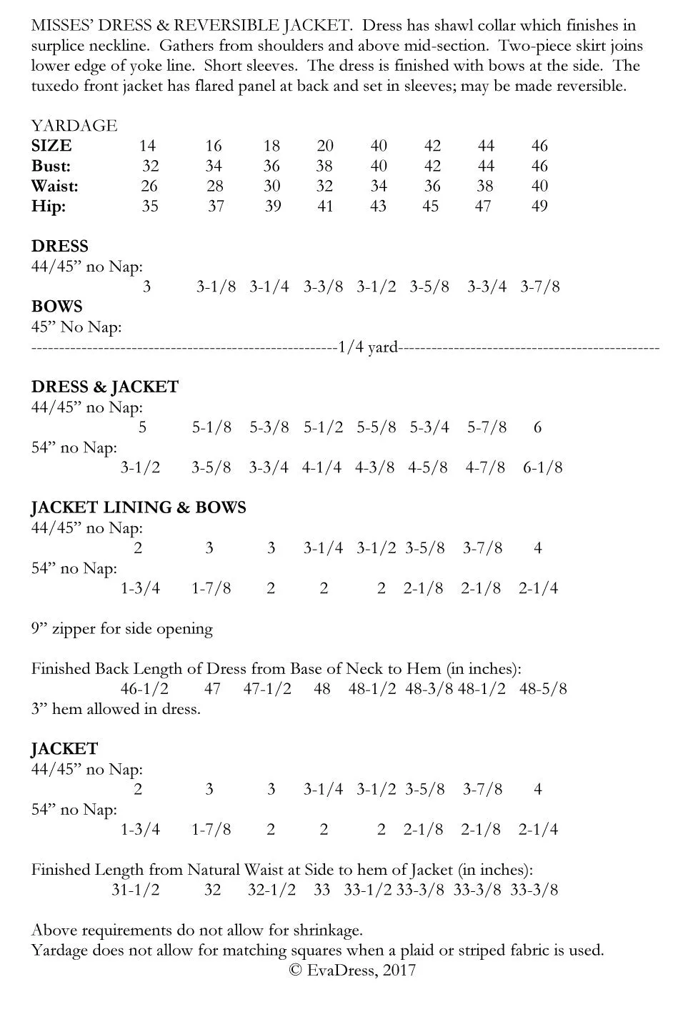 E-PATTERN 1938 Dress & Reversible Jacket E2653