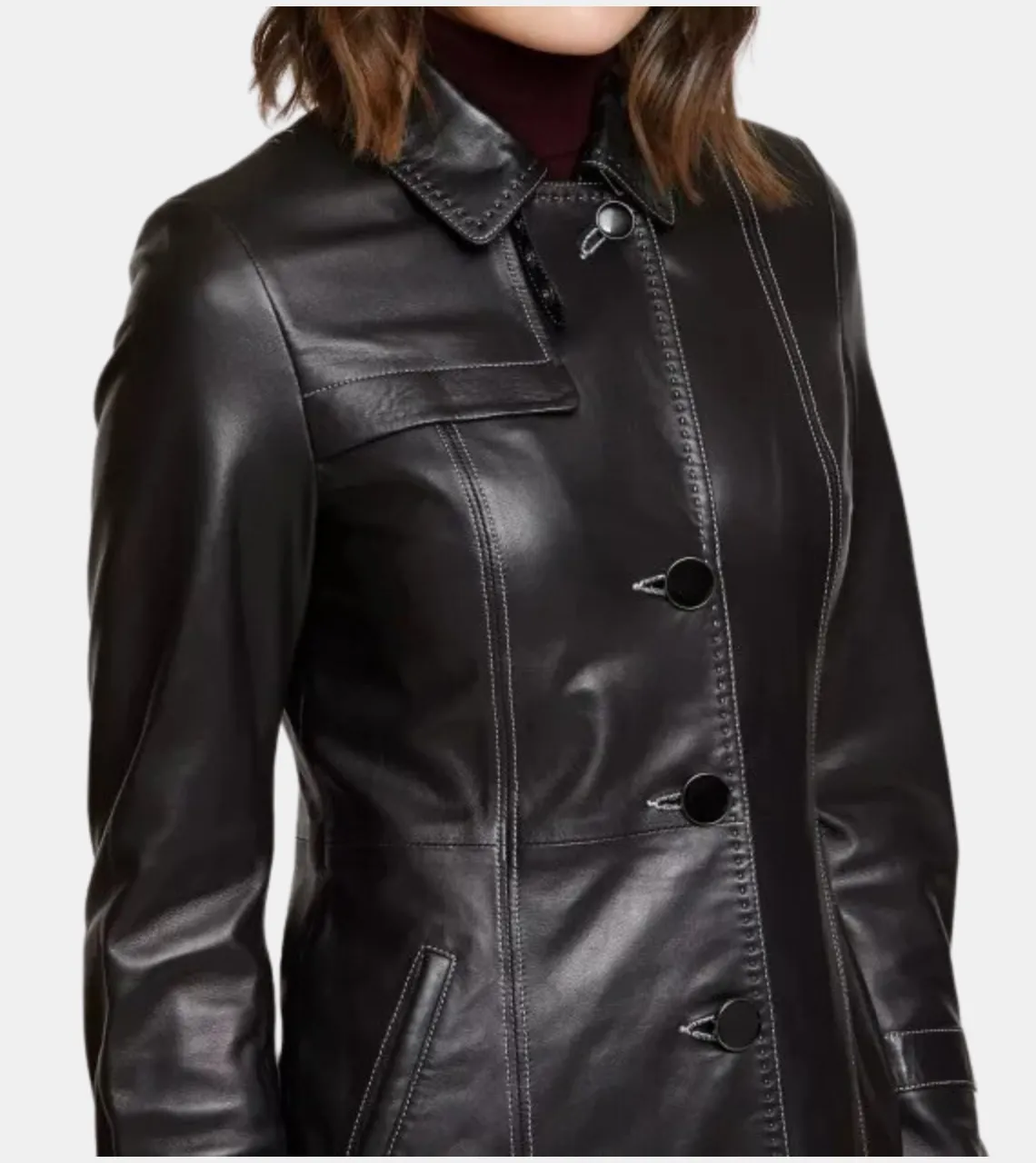 Emmeline Women's Black Leather Coat