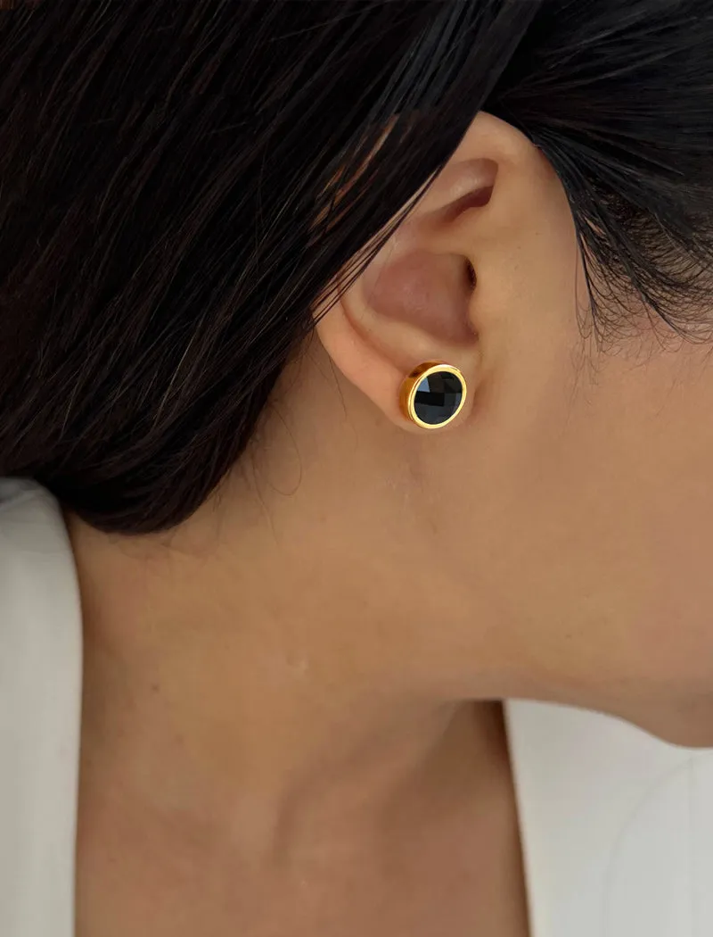 FIRE Black Onyx 24K Gold Studs