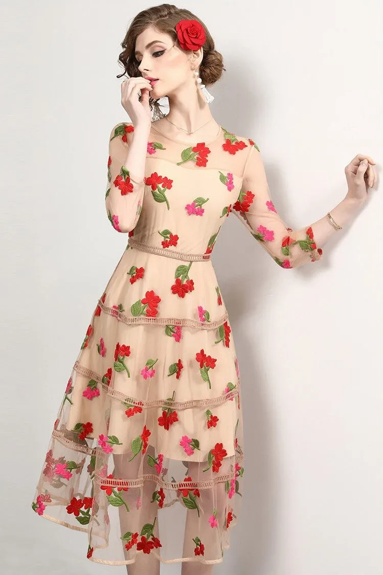 Floral Embroidered Tier Dress