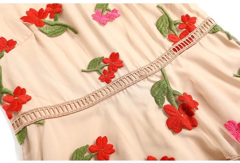 Floral Embroidered Tier Dress