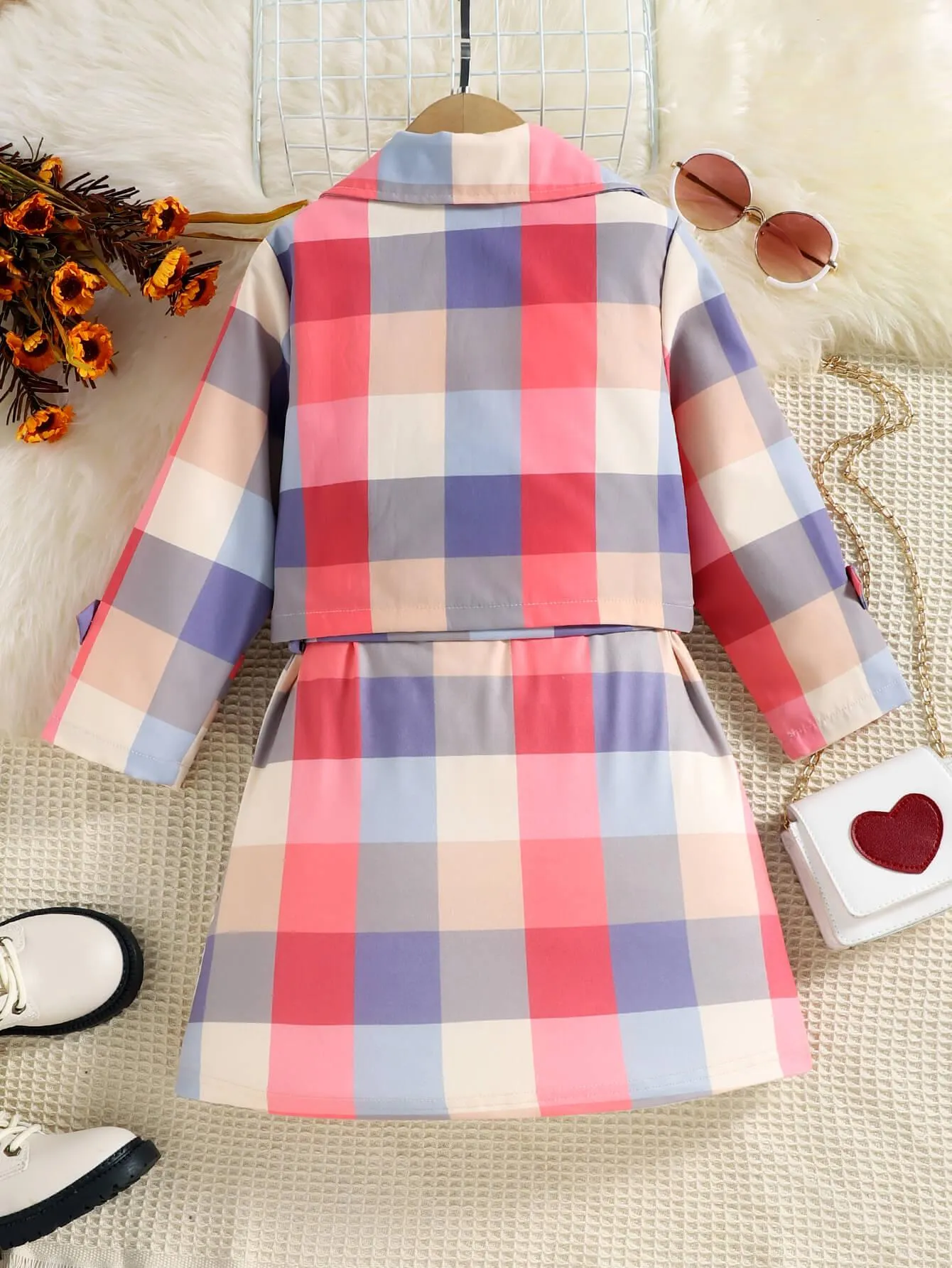 GIRLS PLAID JACKET AND SLEEVELESS DRESS SET