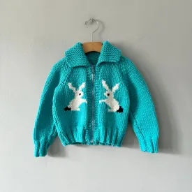 Handmade / Blue x rabbit knit jacket / 2-3Y