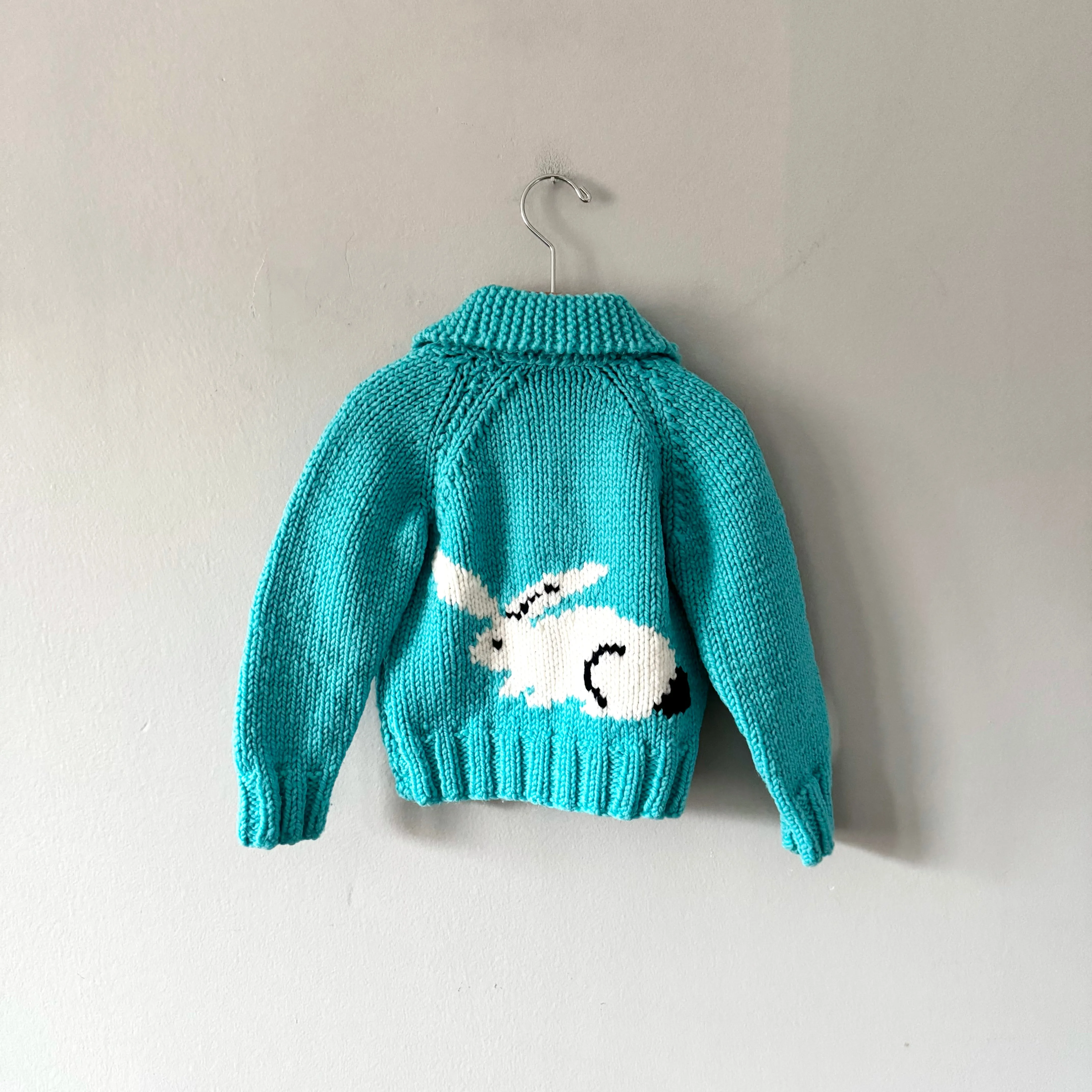Handmade / Blue x rabbit knit jacket / 2-3Y