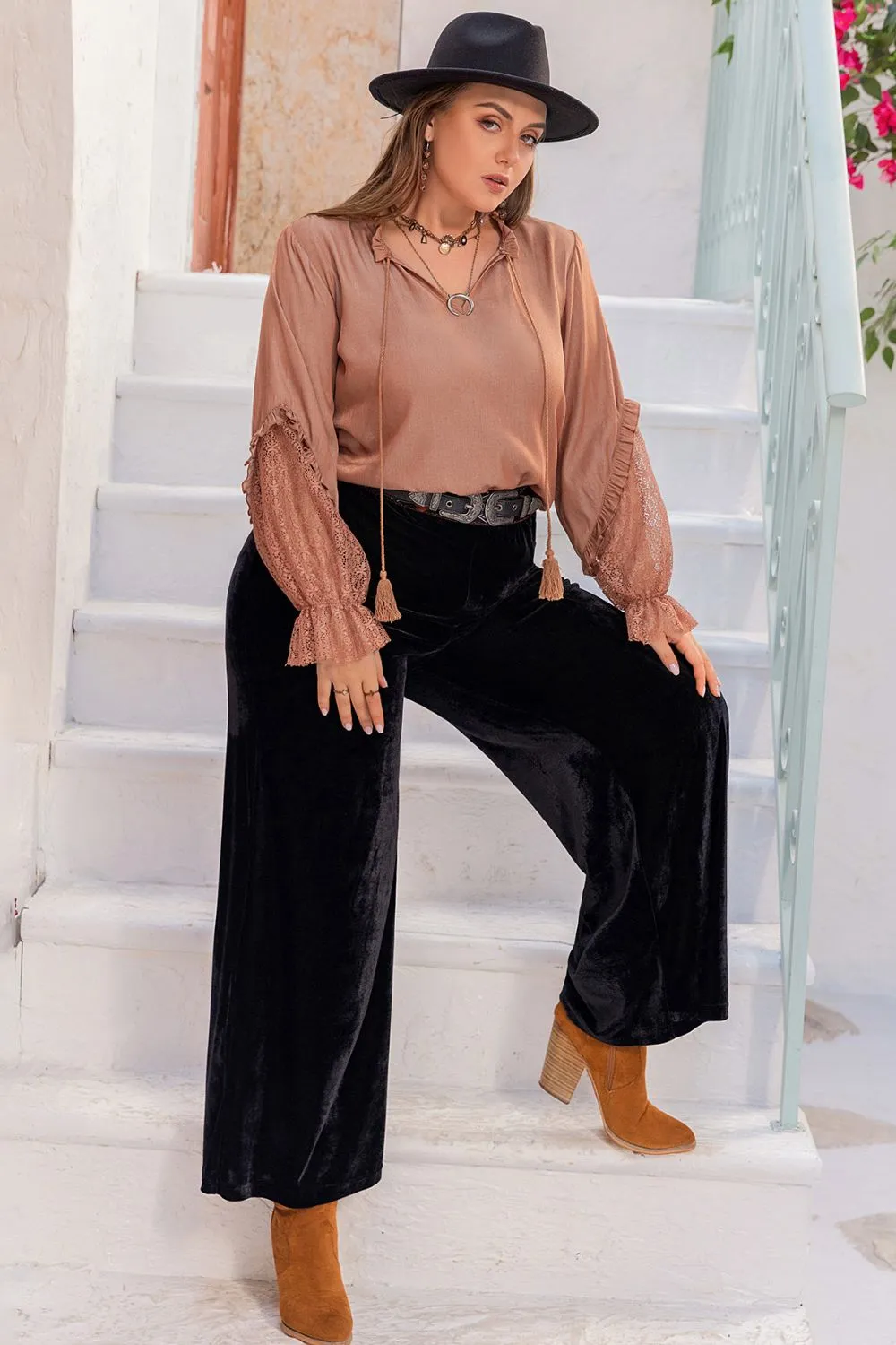 Light Mauve Flounce Sleeve Shirt ( XL - 3X)