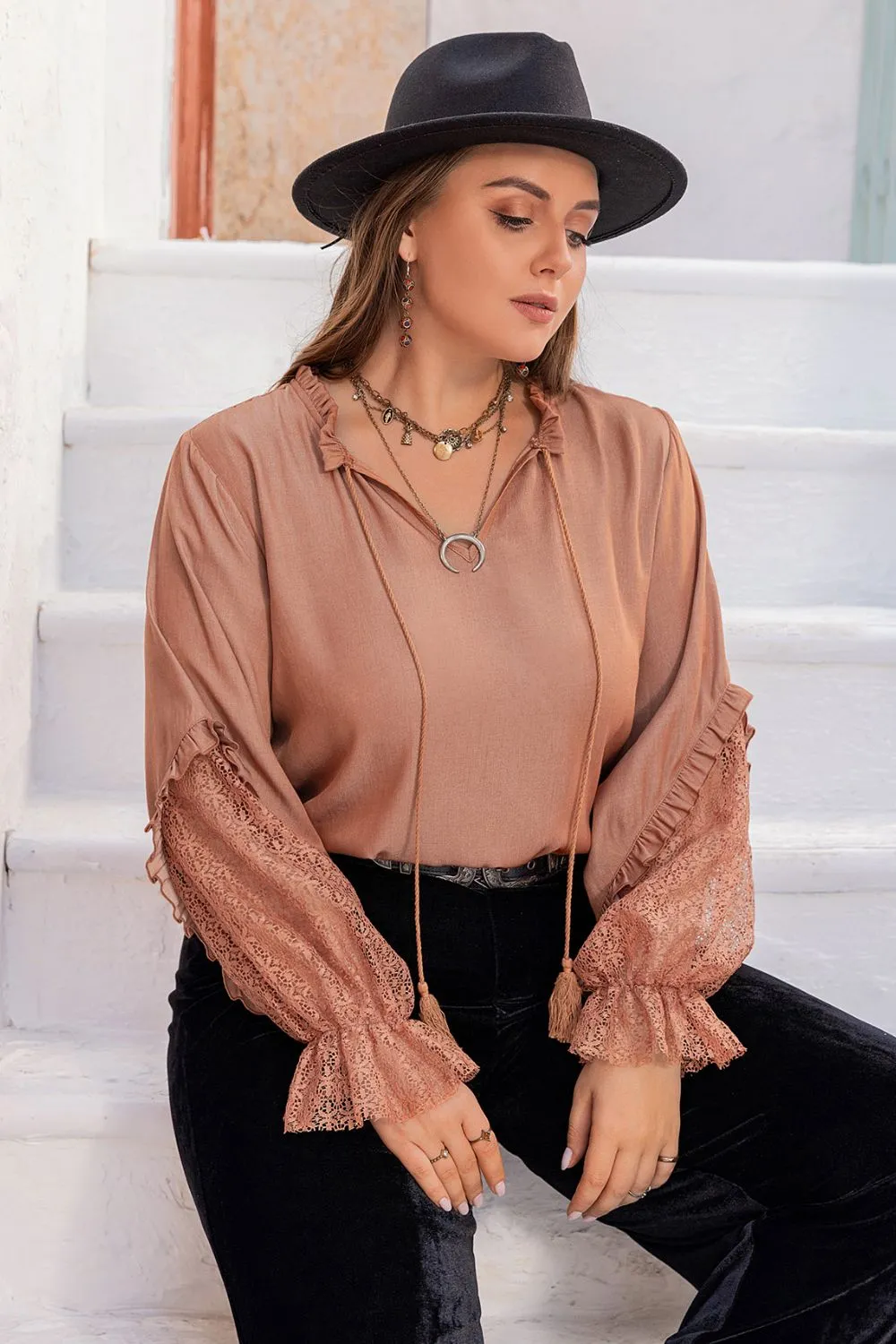 Light Mauve Flounce Sleeve Shirt ( XL - 3X)