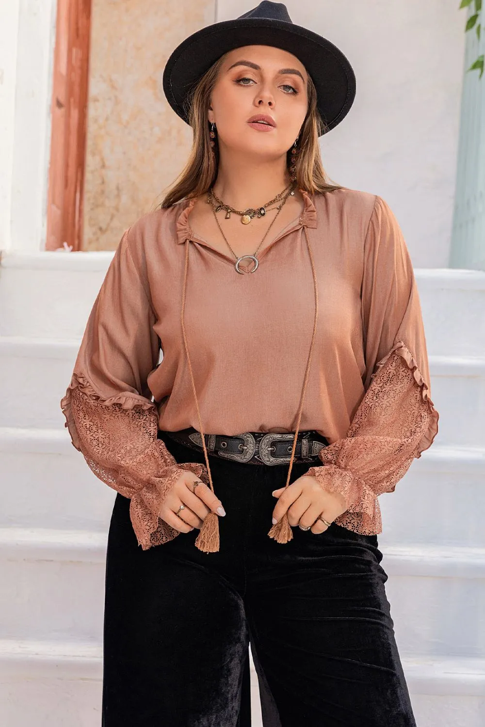 Light Mauve Flounce Sleeve Shirt ( XL - 3X)
