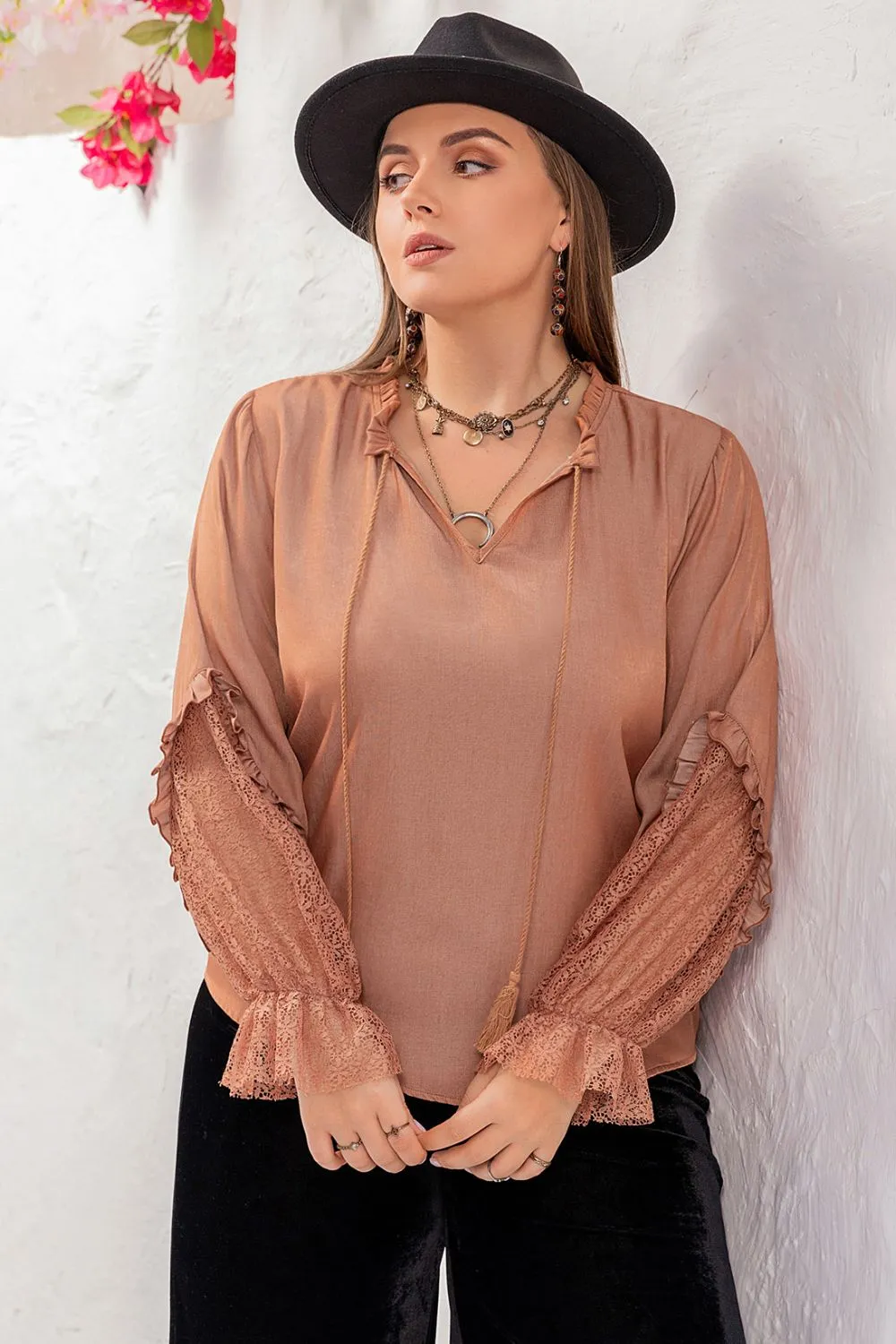 Light Mauve Flounce Sleeve Shirt ( XL - 3X)