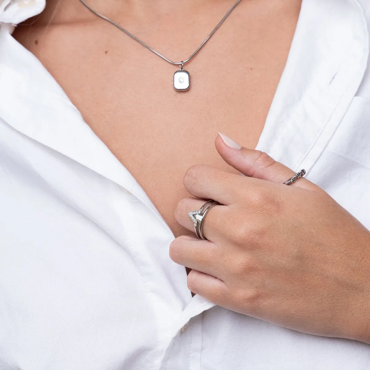 Pyramids Stone Ring - Silver