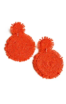 Red Beaded Disk Earrings