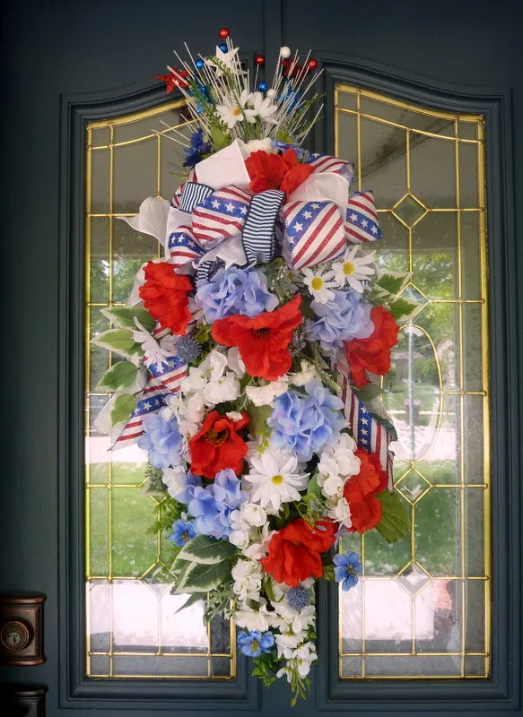 Red, White, and Blue Patriotic wreath, 4th of July door decoration