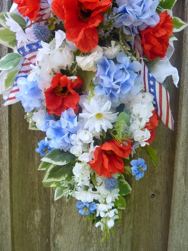 Red, White, and Blue Patriotic wreath, 4th of July door decoration