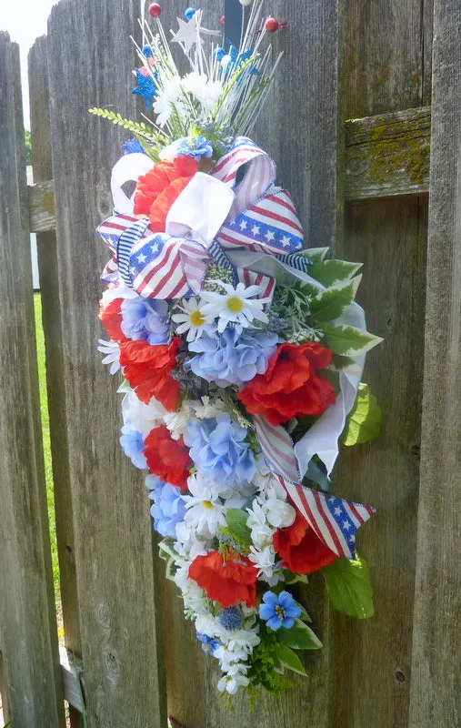 Red, White, and Blue Patriotic wreath, 4th of July door decoration